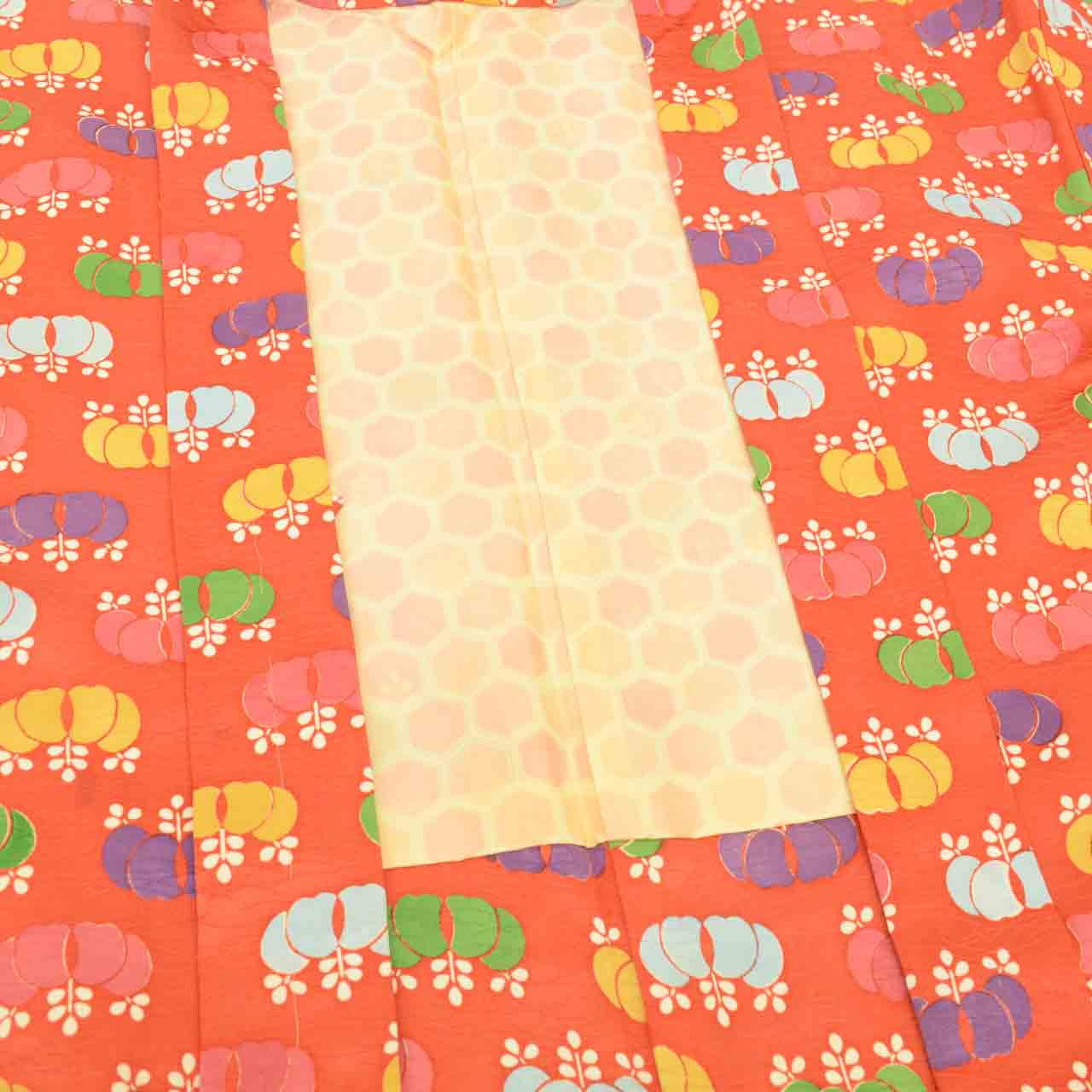 [Used] Long Haori (kimono jacket), recycled kimono, pure silk, unused, length 89.0cm (35.0in), sleeve length 65.5cm (25.8in), red, paulownia pattern, long length, SILK, reuse uu2454b 