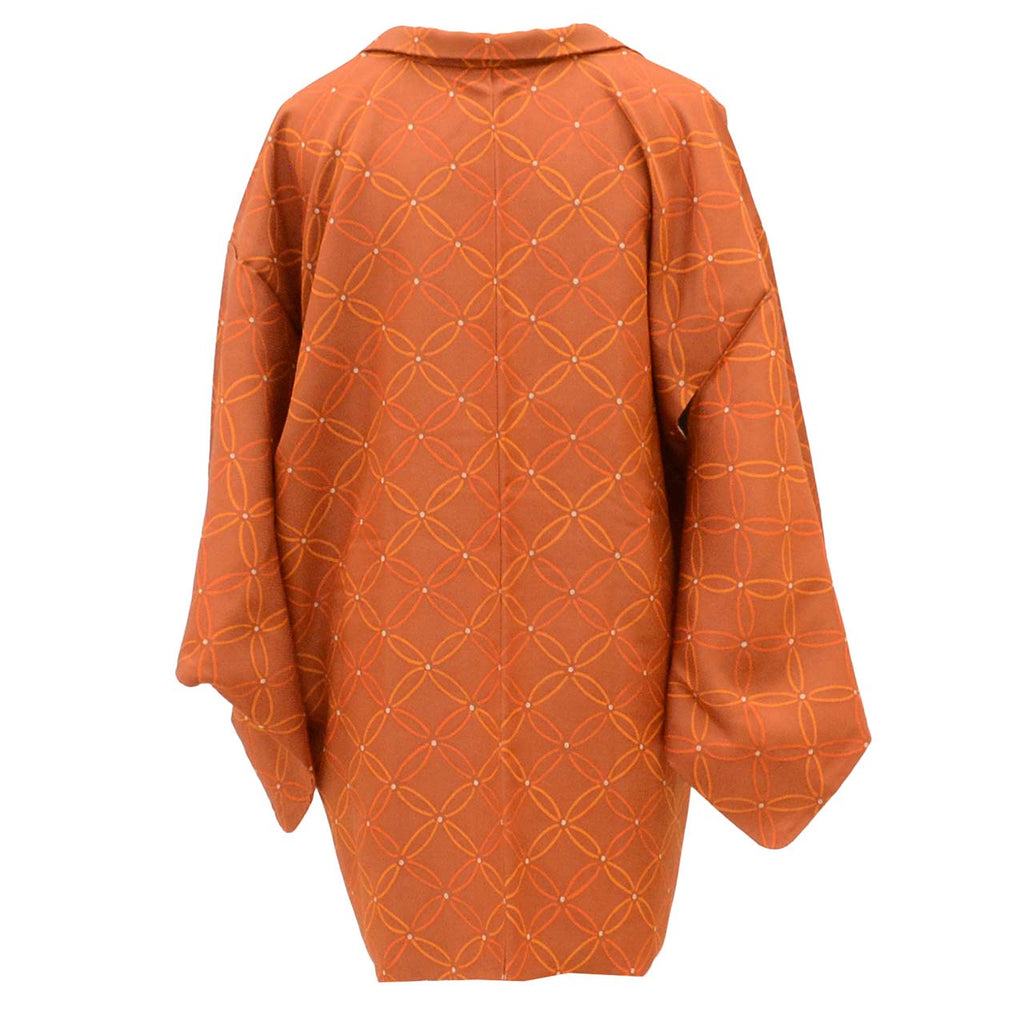 [Used] Haori (kimono jacket), recycled kimono, pure silk, brown, Shippo pattern, length 79.0cm (31.1in), sleeve length 64.0cm (25.2in), SILK, reuse uu2457b 