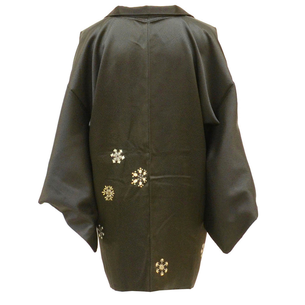 [Used] Haori (kimono jacket), recycled kimono, pure silk, gold and silver embroidery, black with snowflake pattern, length 77.0cm (30.3in), sleeve length 64.0cm (25.2in), SILK, reused, uu2458b 