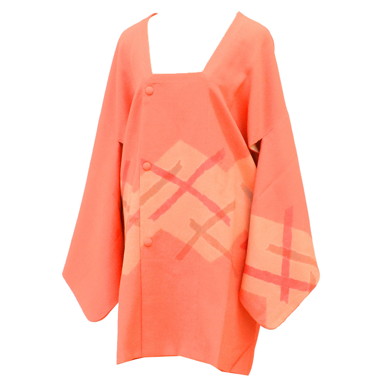 Vintage Japanese Kimono | Michiyuki Coat | Orange Silk | Geometric Fukure-ori | Excellent | Sustainable | uu2462b