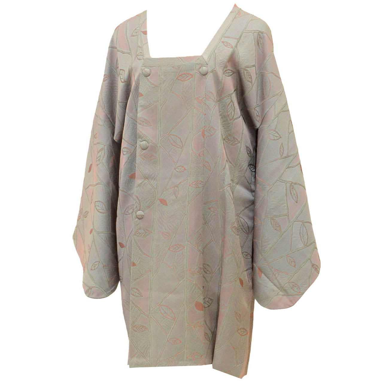 Vintage Japanese Kimono | Michiyuki Coat | Gray Silk | Botanical Fukure-ori | Sustainable | uu2466b
