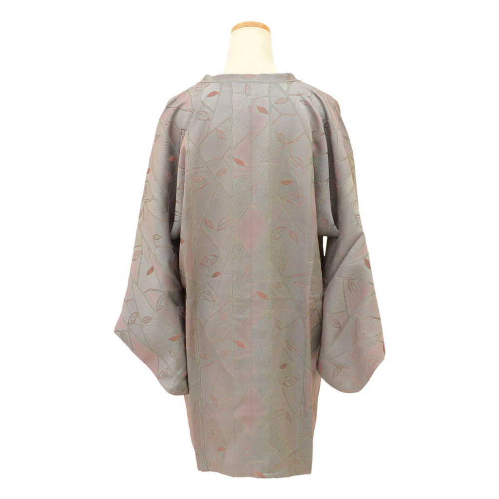 Vintage Japanese Kimono | Michiyuki Coat | Gray Silk | Botanical Fukure-ori | Sustainable | uu2466b