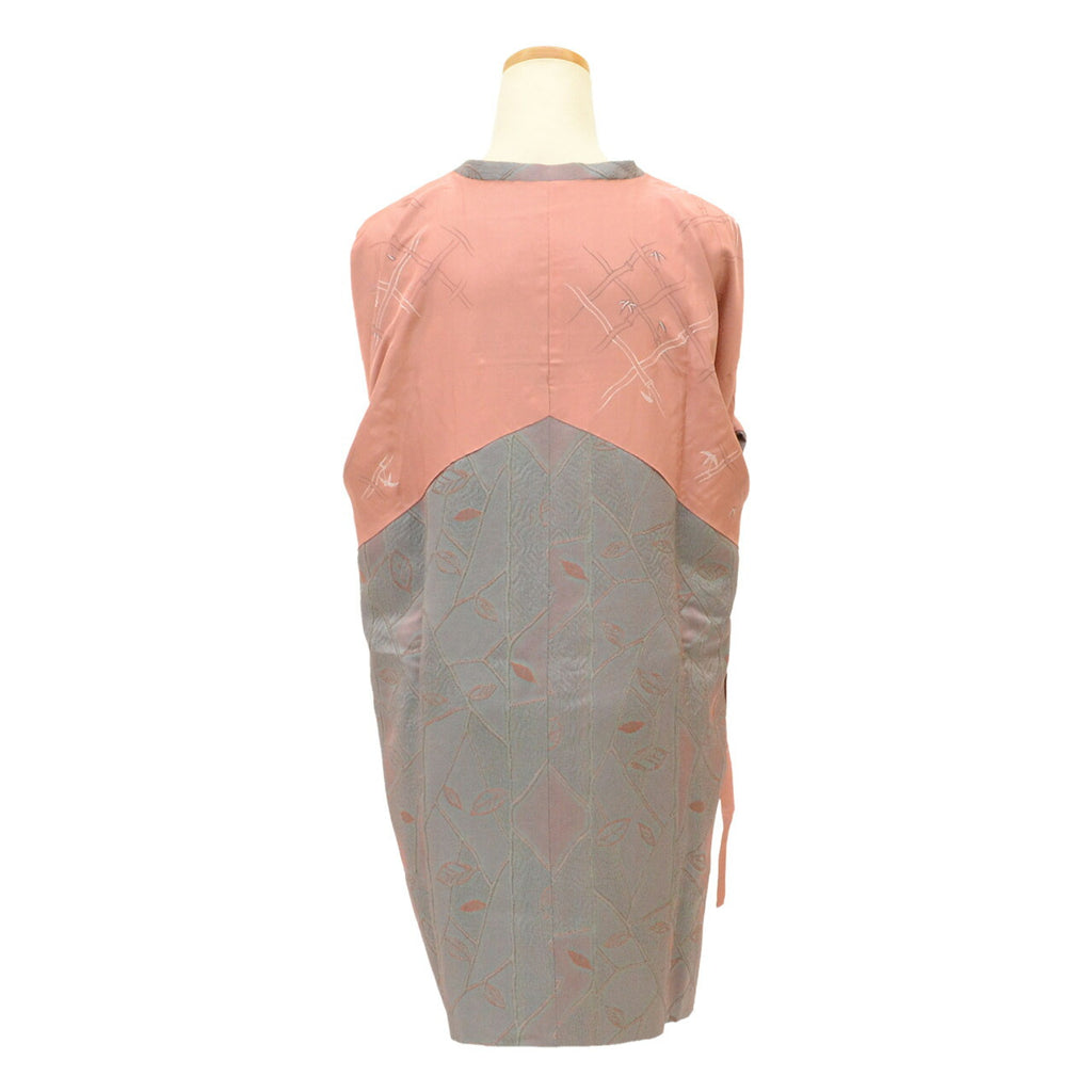 Vintage Japanese Kimono | Michiyuki Coat | Gray Silk | Botanical Fukure-ori | Sustainable | uu2466b