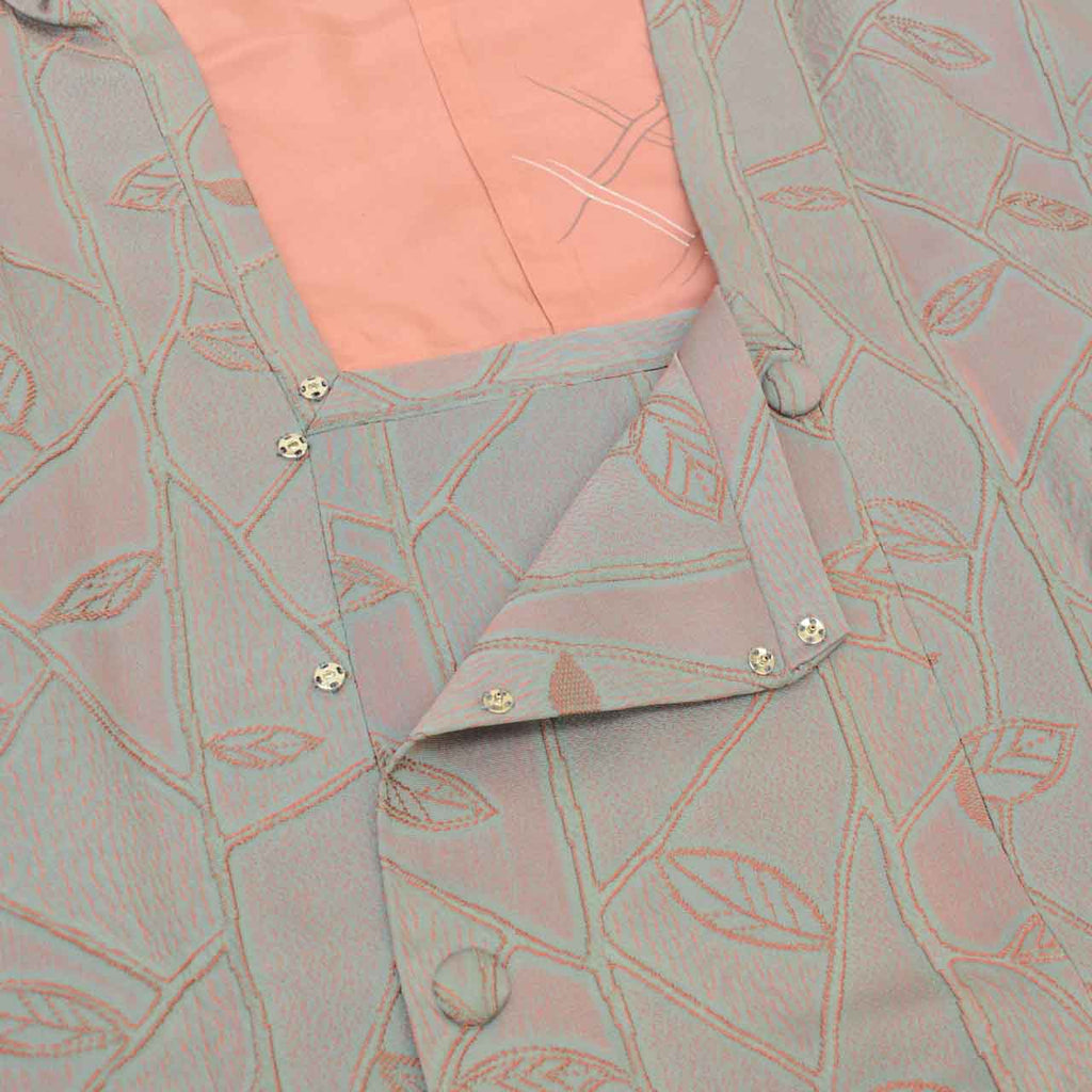 Vintage Japanese Kimono | Michiyuki Coat | Gray Silk | Botanical Fukure-ori | Sustainable | uu2466b