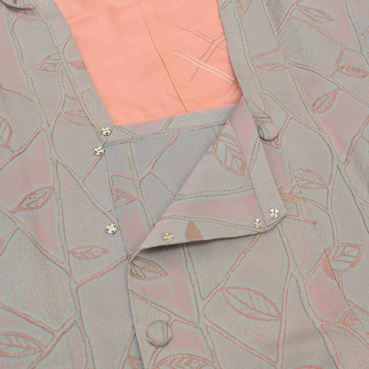 Vintage Japanese Kimono | Michiyuki Coat | Gray Silk | Botanical Fukure-ori | Sustainable | uu2466b