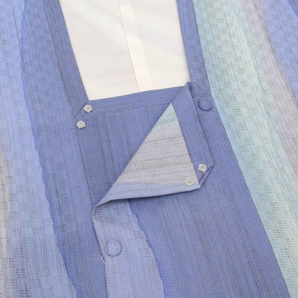 Vintage Japanese Kimono | Michiyuki Coat | Blue Silk | Bokashi Gradient | Tango Chirimen | Anzen Guard | Unused | Sustainable | uu2475b