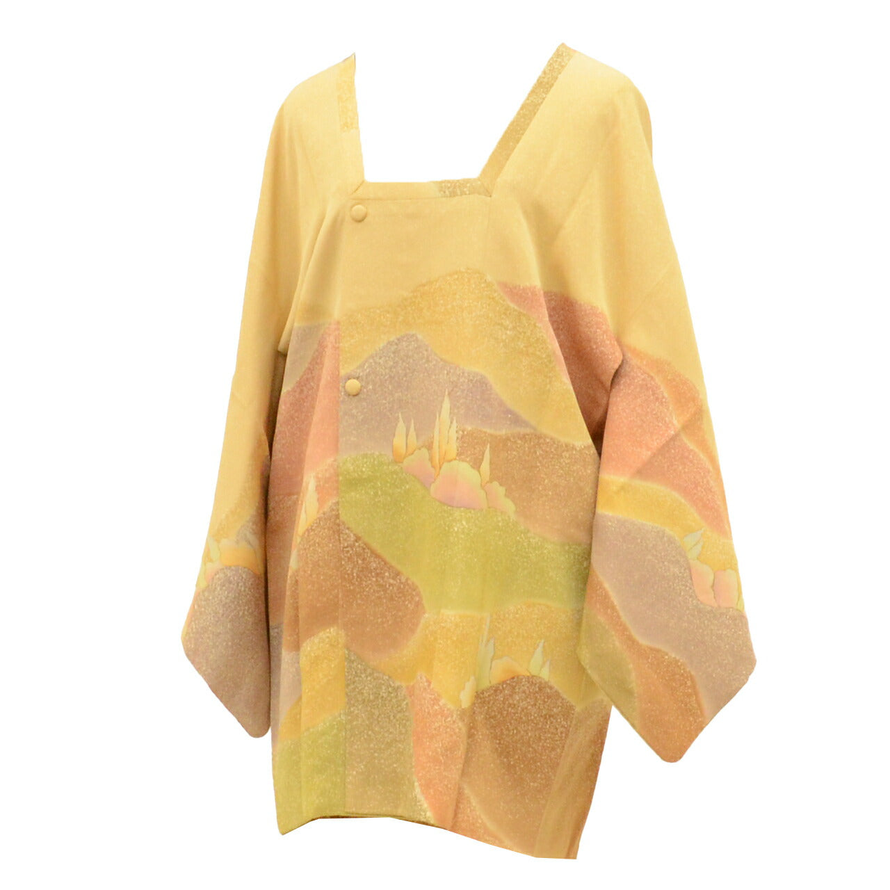 Vintage Japanese Kimono | Michiyuki Coat | Beige Silk | Mountain Pattern | Sustainable | uu2477b