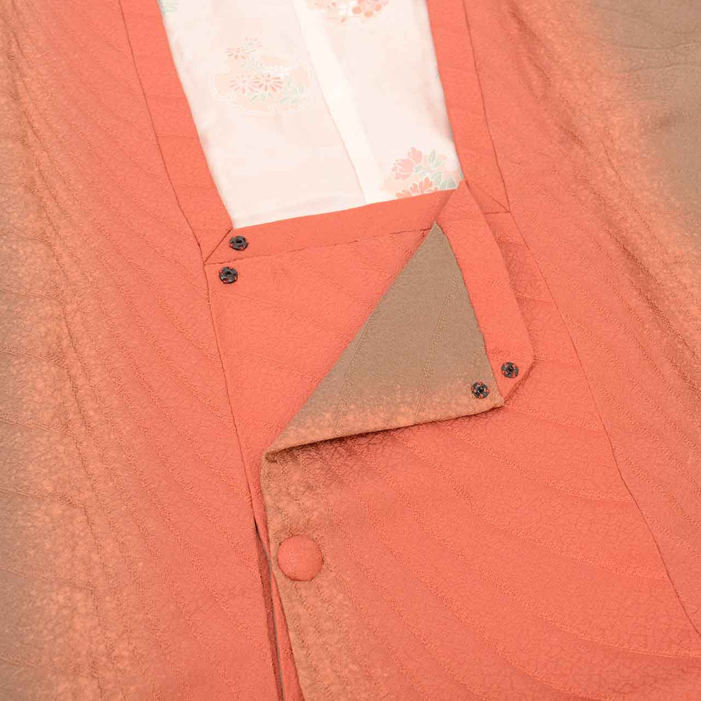 Vintage Japanese Kimono | Michiyuki Coat | Red Silk | Diagonal Stripe Bokashi | Unused | Excellent | Sustainable | uu2479b