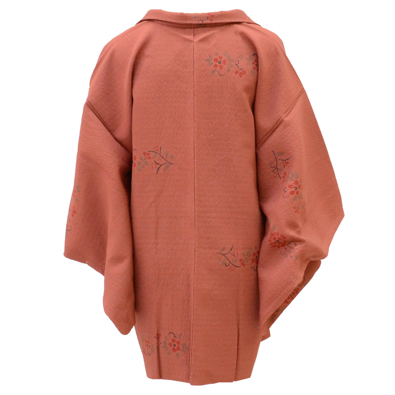 [Used] Haori (kimono jacket), recycled kimono, pure silk, excellent condition, length 79.0cm (31.1in), sleeve length 63.3cm (24.9in), brown, floral pattern, SILK, reused, uu2489b 