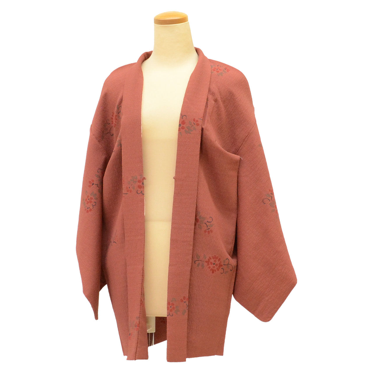 [Used] Haori (kimono jacket), recycled kimono, pure silk, excellent condition, length 79.0cm (31.1in), sleeve length 63.3cm (24.9in), brown, floral pattern, SILK, reused, uu2489b 