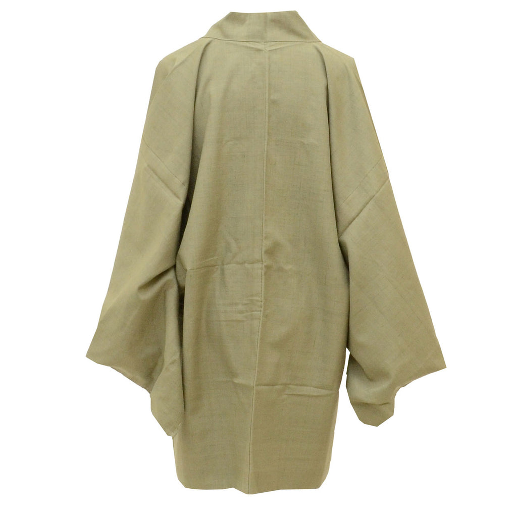 [Used] Recycled Men's Haori Jacket, Long Haori, Pure Silk, Excellent Condition, Unused, Tsumugi Silk, Length 85.0cm (33.5in), Sleeve Length 71.0cm (28.0in), Green, Plain, Long Length, with Haori Cord, SILK, Reuse, uu2512b 