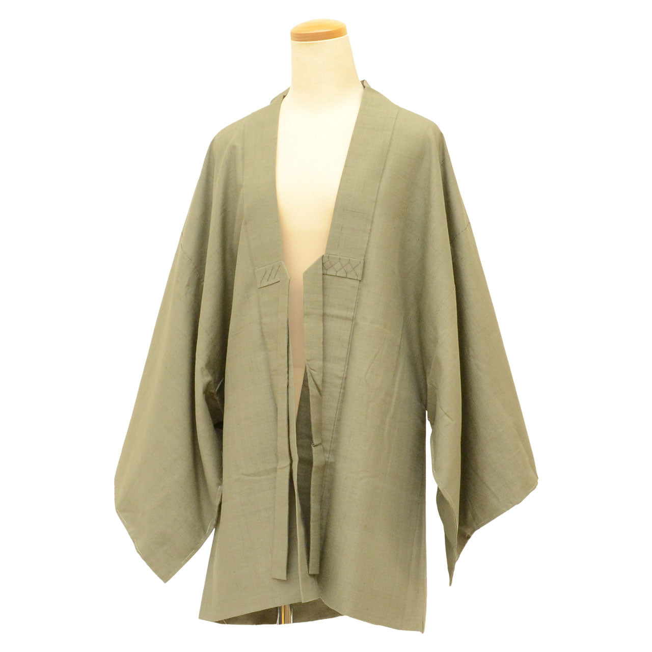 [Used] Recycled Men's Haori Jacket, Long Haori, Pure Silk, Excellent Condition, Unused, Tsumugi Silk, Length 85.0cm (33.5in), Sleeve Length 71.0cm (28.0in), Green, Plain, Long Length, with Haori Cord, SILK, Reuse, uu2512b 