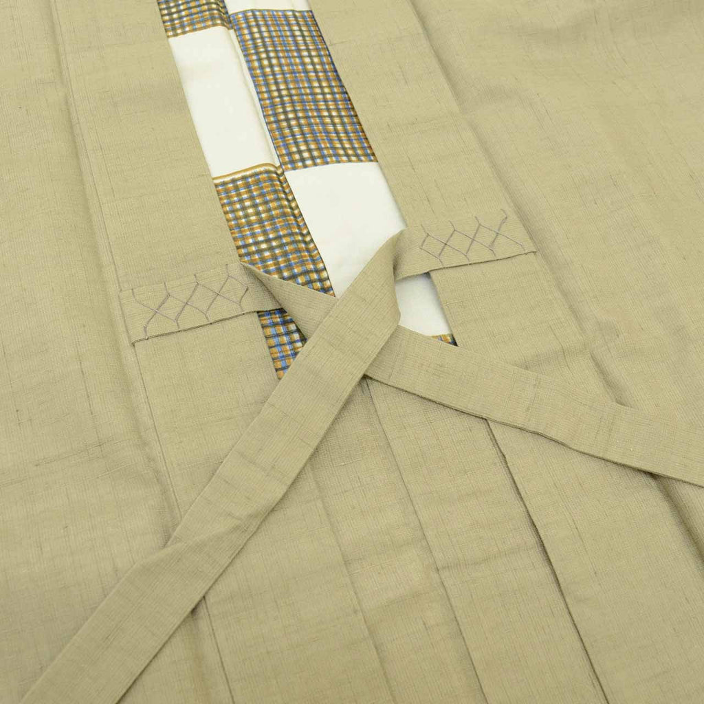 [Used] Recycled Men's Haori Jacket, Long Haori, Pure Silk, Excellent Condition, Unused, Tsumugi Silk, Length 85.0cm (33.5in), Sleeve Length 71.0cm (28.0in), Green, Plain, Long Length, with Haori Cord, SILK, Reuse, uu2512b 