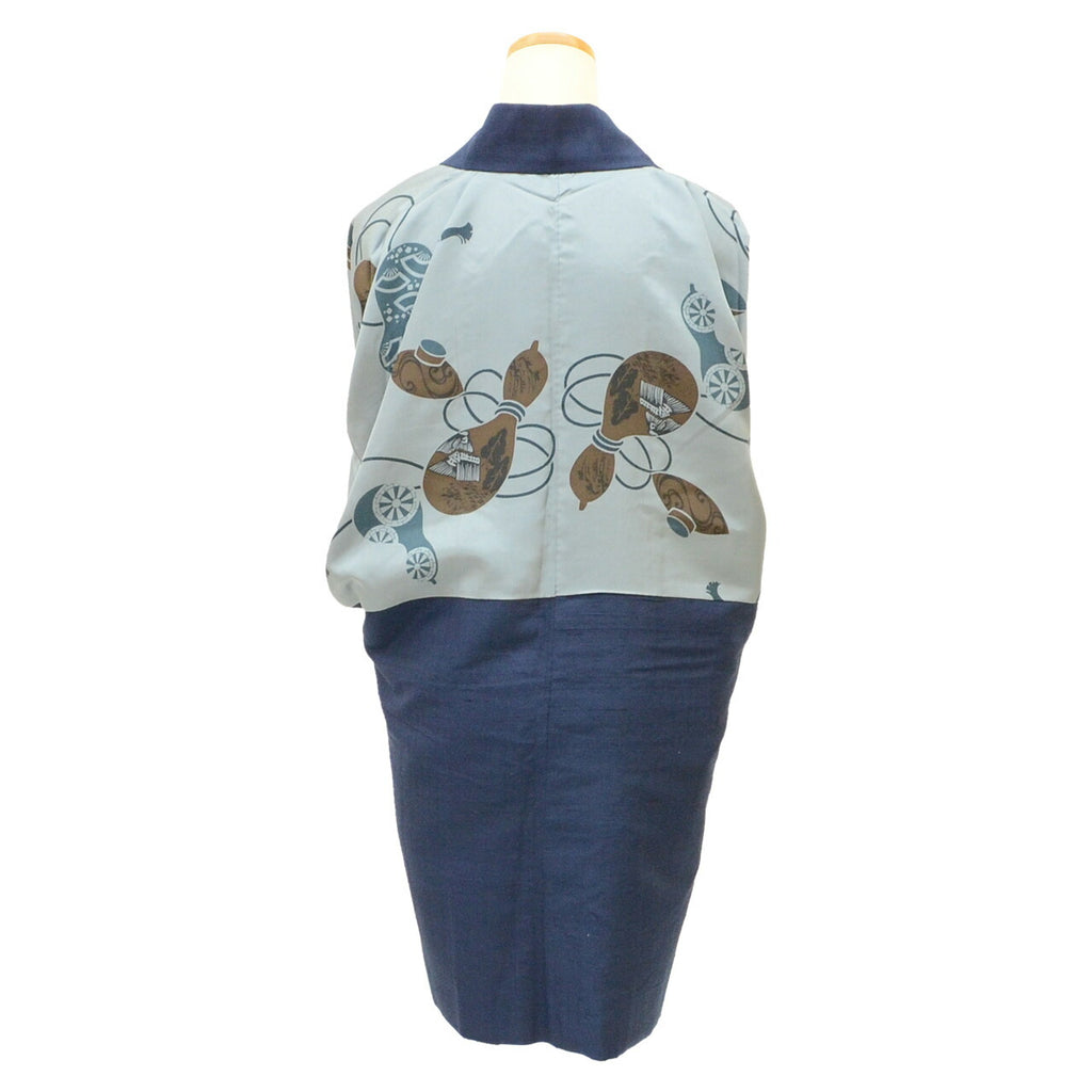[Used] Recycled Men's Haori Jacket, Long Haori, Pure Silk, Excellent Condition, Unused, Tsumugi Silk, Length 85.0cm (33.5in), Sleeve Length 68.0cm (26.8in), Navy Blue, Plain, Long Length, SILK, Reuse uu2516b 