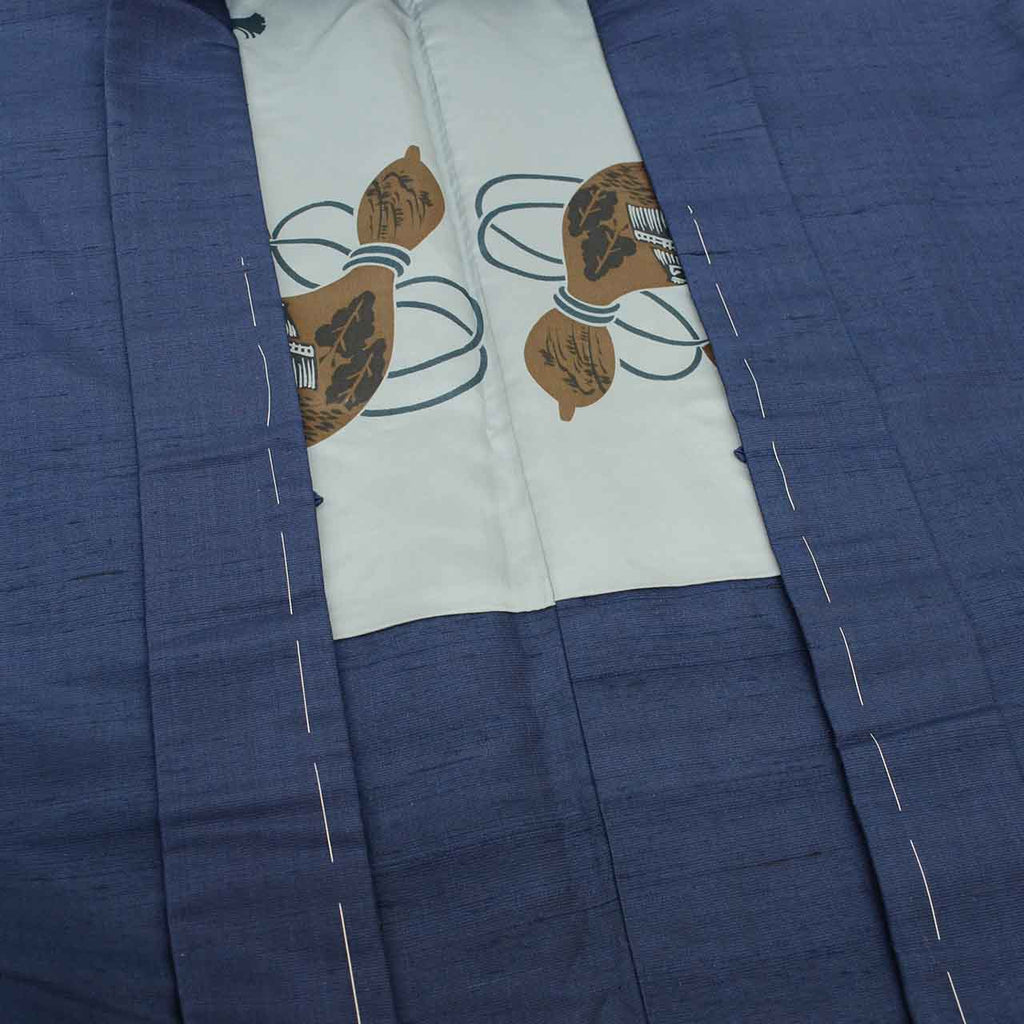 [Used] Recycled Men's Haori Jacket, Long Haori, Pure Silk, Excellent Condition, Unused, Tsumugi Silk, Length 85.0cm (33.5in), Sleeve Length 68.0cm (26.8in), Navy Blue, Plain, Long Length, SILK, Reuse uu2516b 