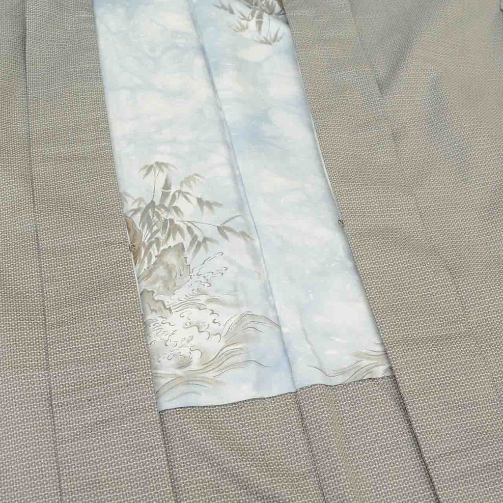 [Used] Recycled Men's Haori Jacket, Men's Long Haori, Pure Silk, Tsumugi, Oshima Tsumugi, Length 94.0cm (37.0in), Sleeve Length 71.0cm (28.0in), Gray, Tortoiseshell Pattern, Long Length, SILK, Reuse uu2517b 