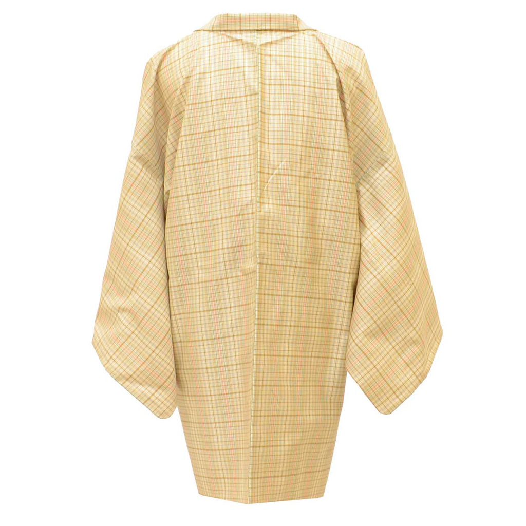 Vintage Japanese Kimono | Women's Long Haori Jacket | Beige Silk | Oshima Tsumugi | Lattice | With Himo | Sustainable | uu2520b