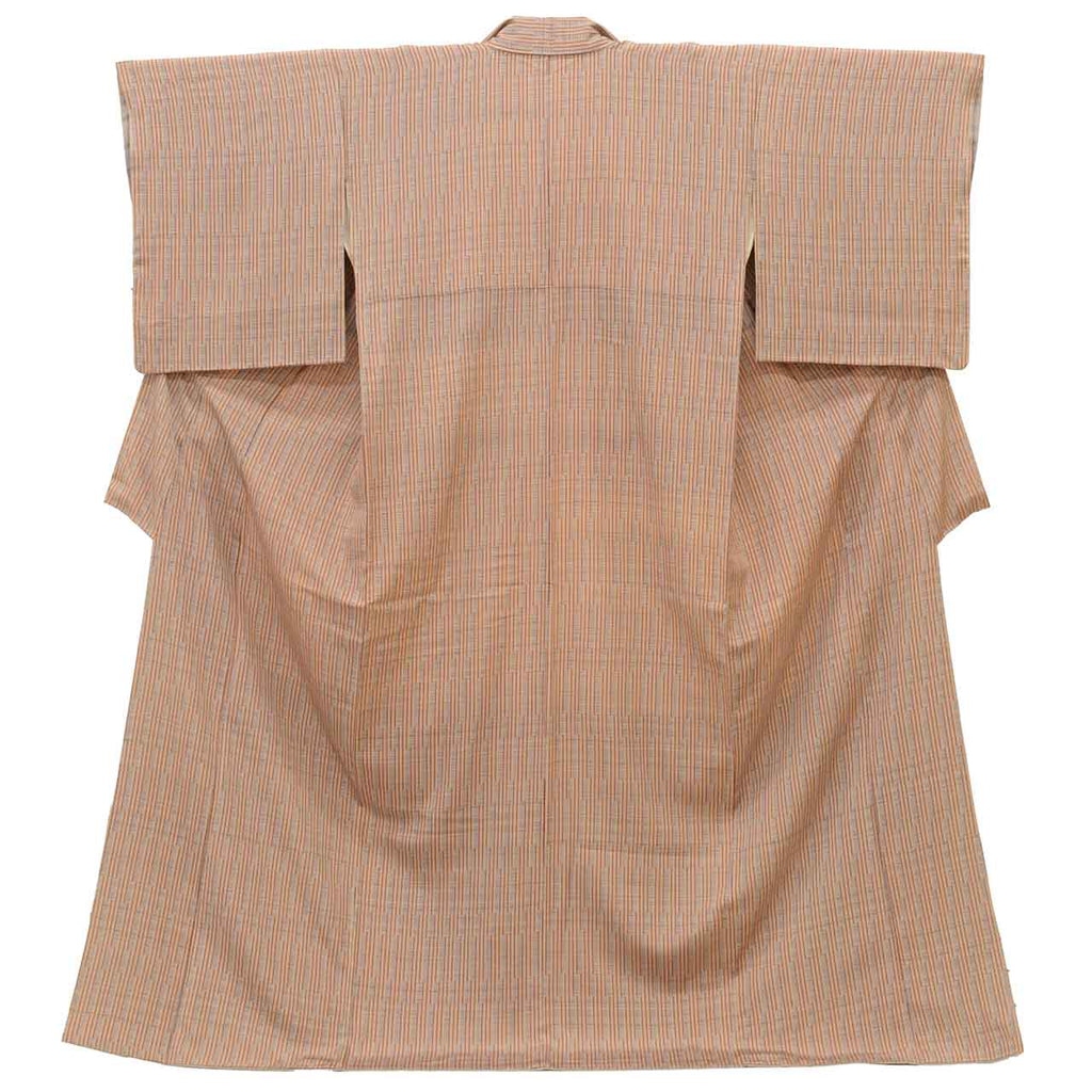 [Used] Recycled Kimono, Komon style, Pure Silk, Size L, Good Condition, Length 165.0cm (65.0in), Sleeve Length 65.0cm (25.6in), Lined, Ready-made, Brown Stripe, SILK, Reuse uu2527b 