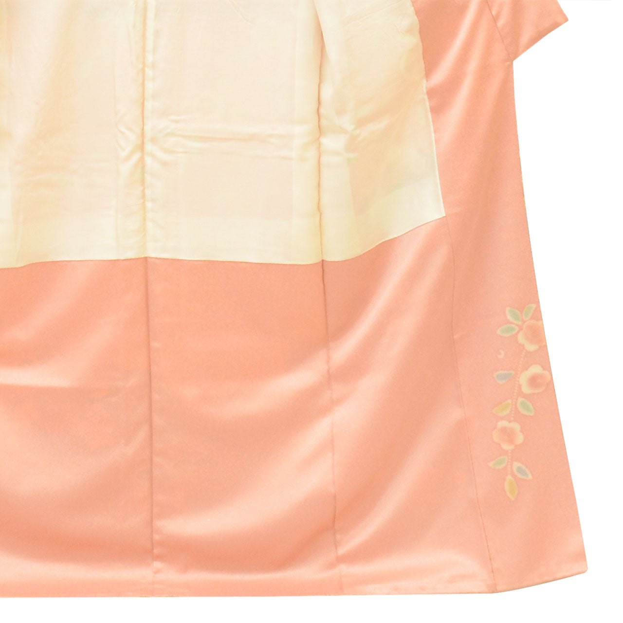 [Used] Recycled Kimono, Visiting Kimono, Pure Silk, Size L, Excellent Condition, Length 161.5cm, Textured Weave, Sleeve Length 67cm, Lined, Ready-made, One Family Crest, Signed by Artist, Gold Leaf, Pink, Floral and Fan Design, Silk, Reused uu2530b 