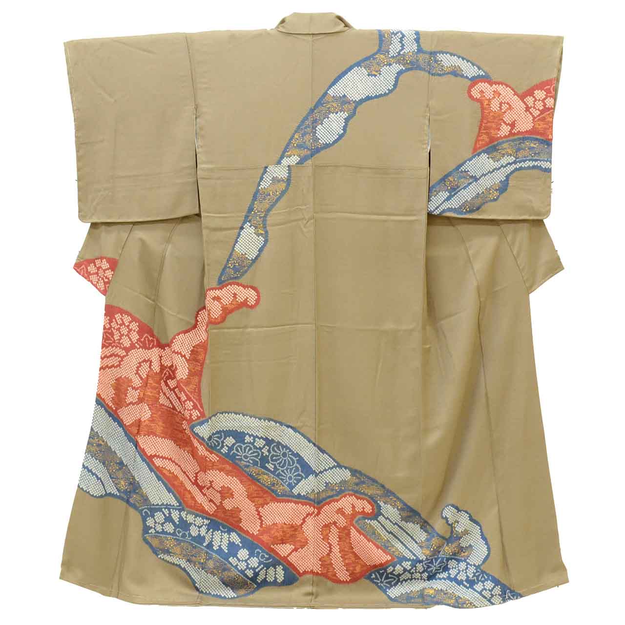 [Used] Recycled Kimono, Visiting Kimono, Pure Silk, Size M (Slightly Plus Size L), Excellent Condition, Length 158.5cm, Sleeve Length 66cm, Lined, Ready-made, Unused, Shibori (tie-dye), Gray, Kanoko (fawn spot) pattern, Small Flowers, Silk, Reuse, uu2536b 