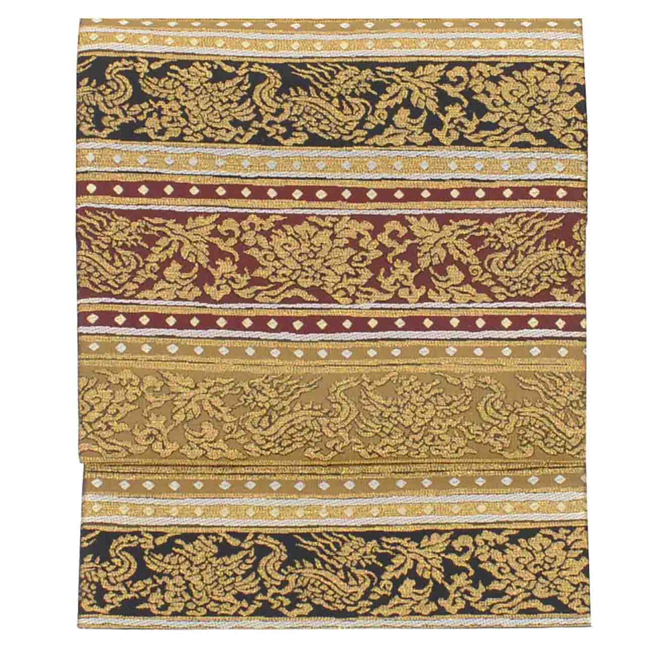 Vintage Japanese Obi | Fukuro Obi | Gold Silk | Stripe Floral Pattern | Formal | Sustainable | Sustainable | uu2543b