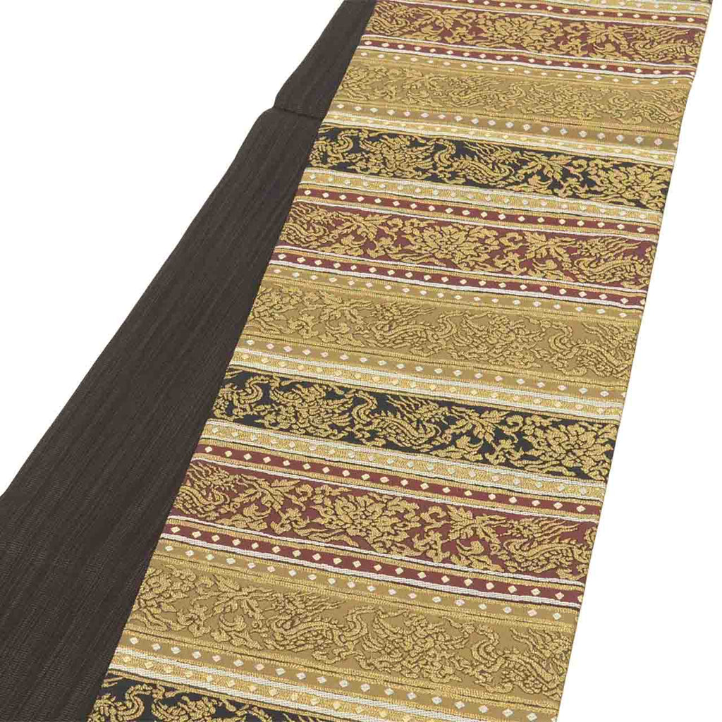 Vintage Japanese Obi | Fukuro Obi | Gold Silk | Stripe Floral Pattern | Formal | Sustainable | Sustainable | uu2543b