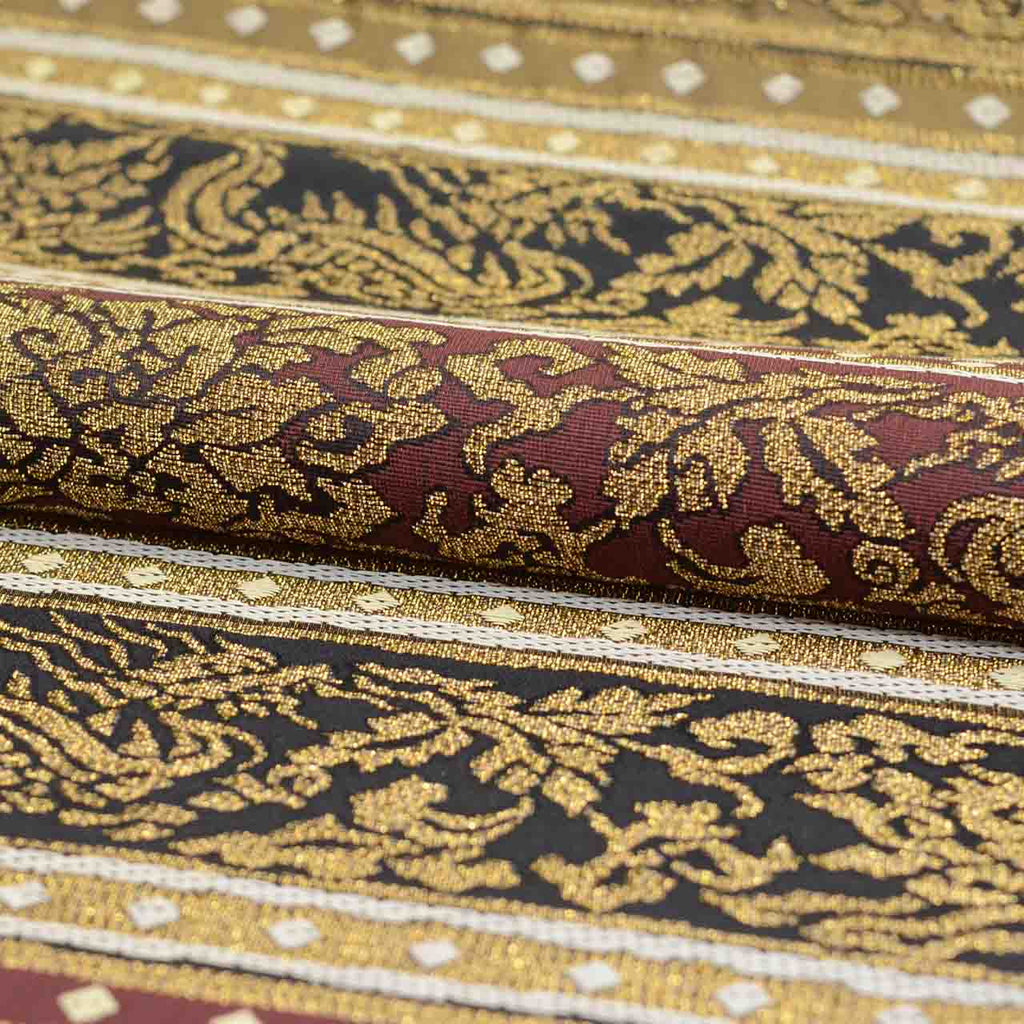 Vintage Japanese Obi | Fukuro Obi | Gold Silk | Stripe Floral Pattern | Formal | Sustainable | Sustainable | uu2543b