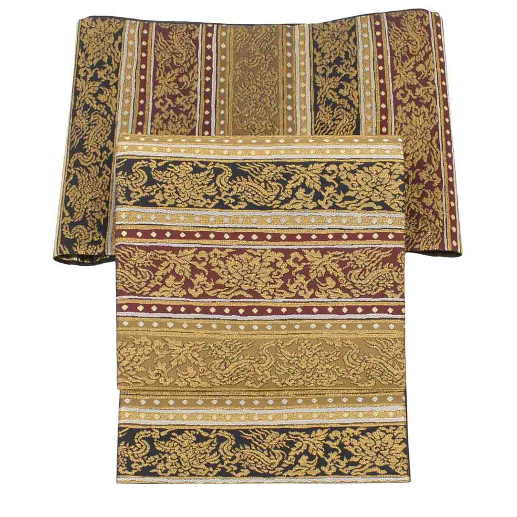 Vintage Japanese Obi | Fukuro Obi | Gold Silk | Stripe Floral Pattern | Formal | Sustainable | Sustainable | uu2543b