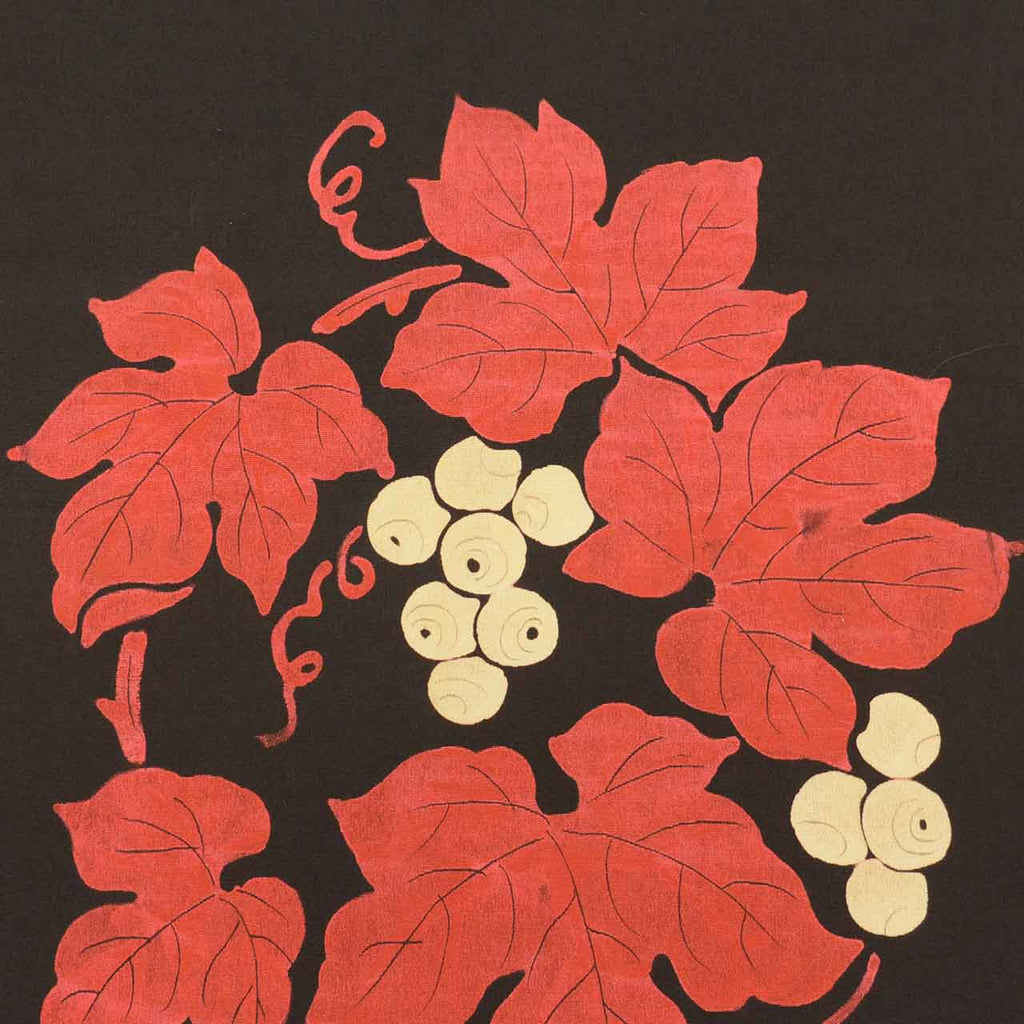 Vintage Japanese Obi | Nagoya Obi | Black Silk Habutae | Grape Pattern | Dye-painted | Sustainable | Sustainable | uu2547b