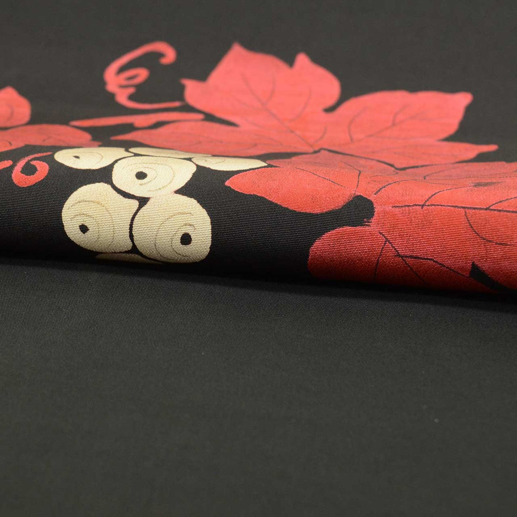 Vintage Japanese Obi | Nagoya Obi | Black Silk Habutae | Grape Pattern | Dye-painted | Sustainable | Sustainable | uu2547b