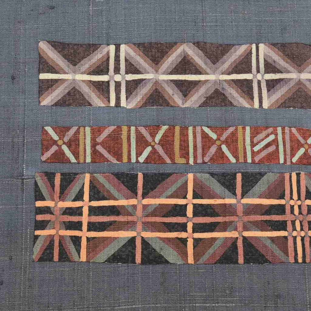 Vintage Japanese Obi | Nagoya Obi | Gray Silk Tsumugi | Geometric Pattern | Artist Signed | Excellent | Sustainable | Sustainable | uu2548b