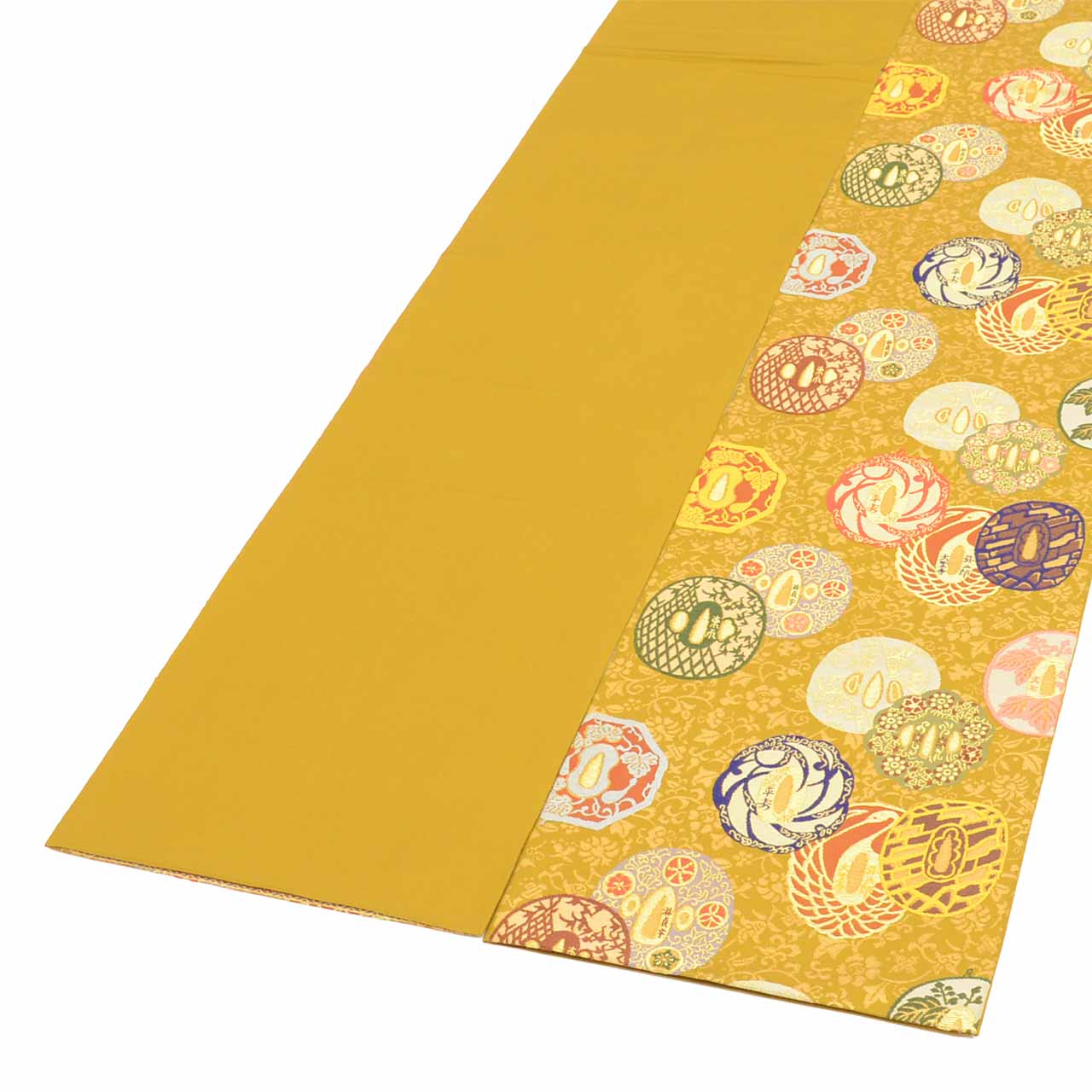 Vintage Japanese Obi | Fukuro Obi | Gold Silk | Japanese Sword Tsuba Pattern | Nishijin | Artist Kawasaki Haruo | Sustainable | uu2552b