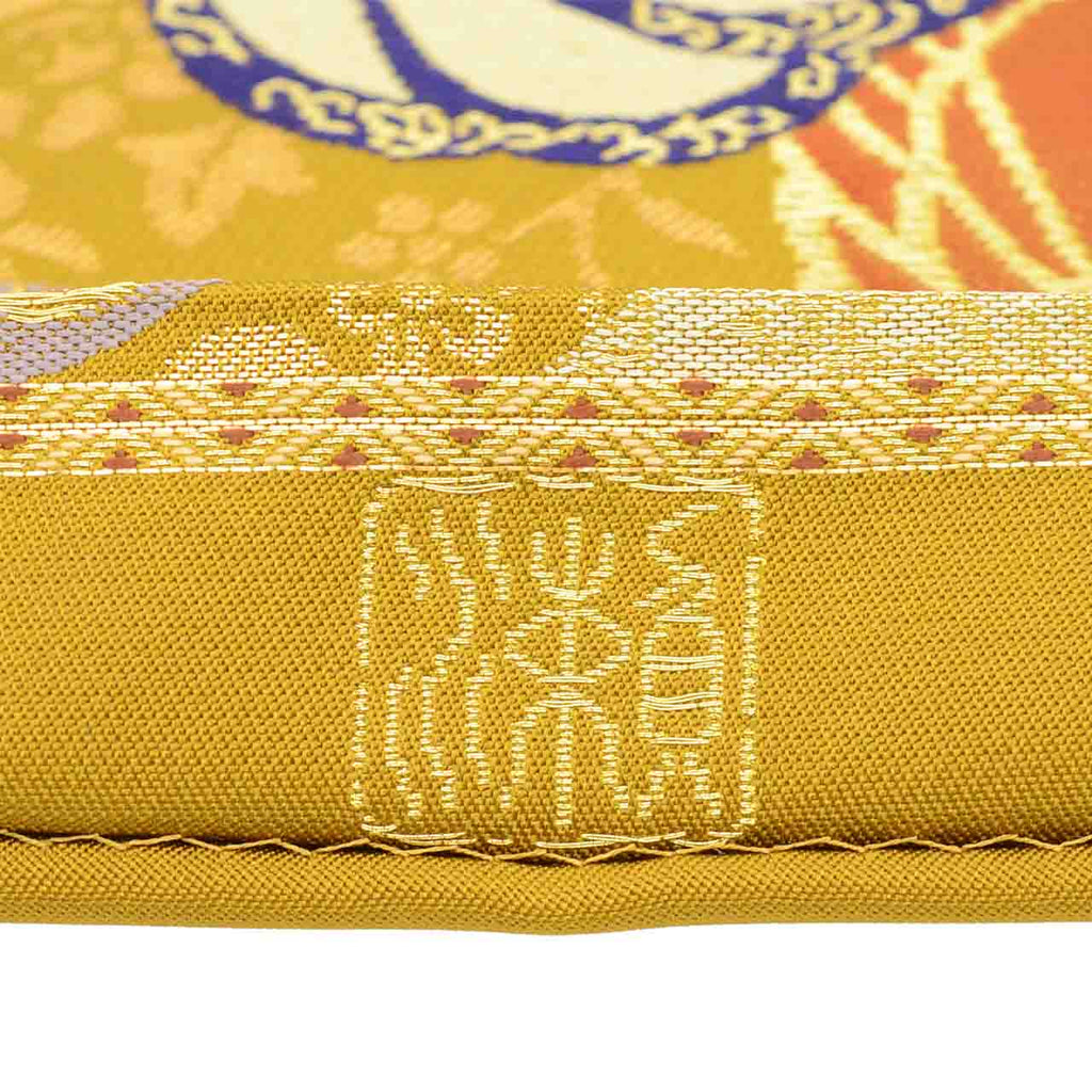 Vintage Japanese Obi | Fukuro Obi | Gold Silk | Japanese Sword Tsuba Pattern | Nishijin | Artist Kawasaki Haruo | Sustainable | uu2552b