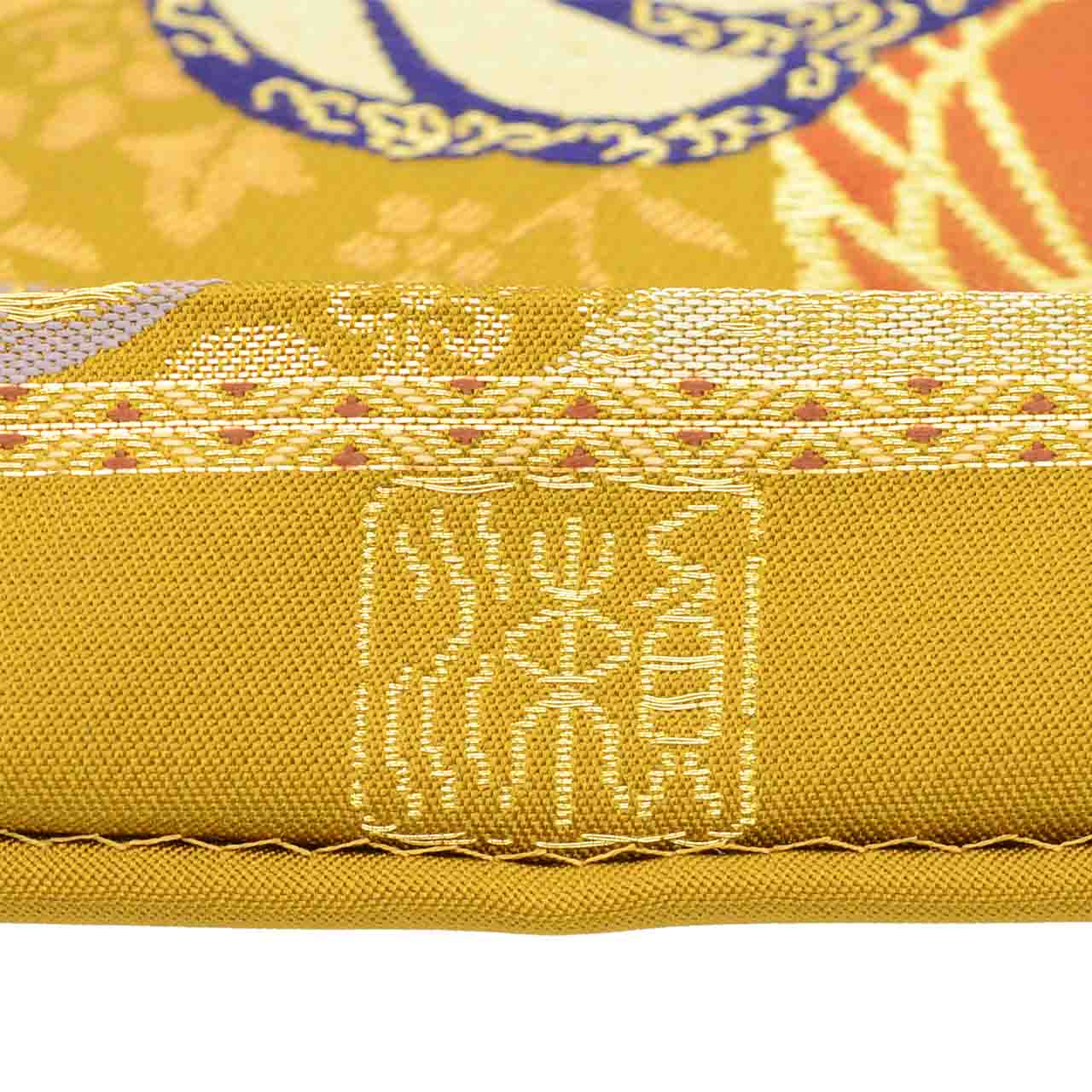 Vintage Japanese Obi | Fukuro Obi | Gold Silk | Japanese Sword Tsuba Pattern | Nishijin | Artist Kawasaki Haruo | Sustainable | uu2552b