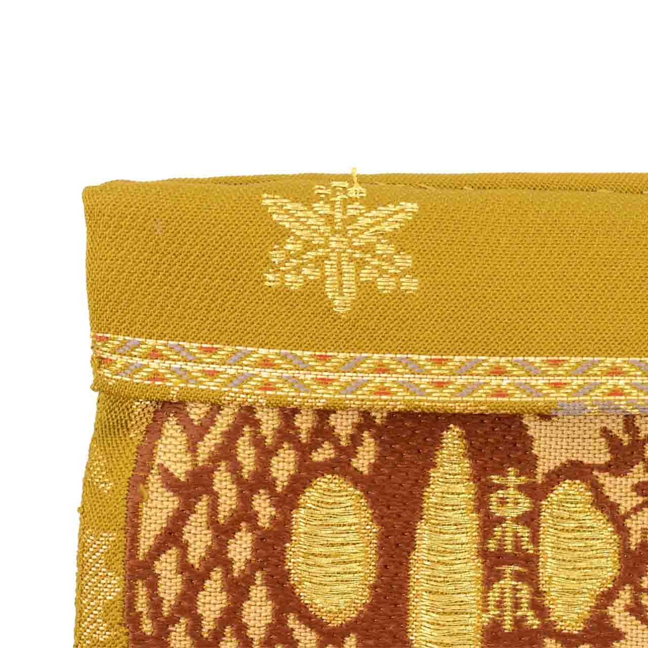 Vintage Japanese Obi | Fukuro Obi | Gold Silk | Japanese Sword Tsuba Pattern | Nishijin | Artist Kawasaki Haruo | Sustainable | uu2552b