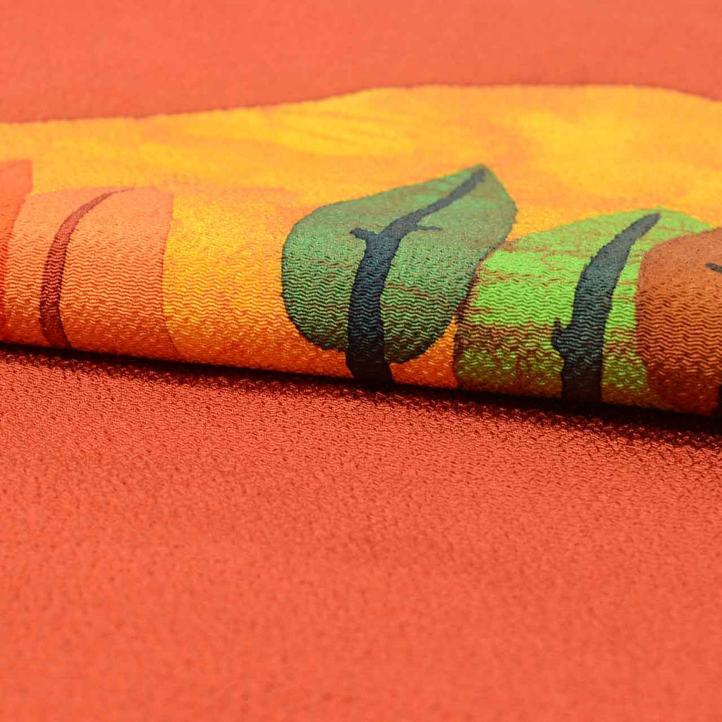 Vintage Japanese Obi | Nagoya Obi | Brown Silk Crepe | Tree Pattern | Casual | Excellent | Sustainable | uu2553b