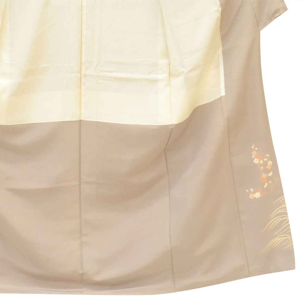 [Used] Colored Tomesode Kimono, Recycled Kimono, Pure Silk, Size M, Excellent Condition, Length 158.2cm, Sleeve Length 64cm, Lined, Ready-made, One Family Crest, Gold Embroidery, Gold Leaf, Purple, Pine and Plum Blossom, Silk, Reuse uu2556b 
