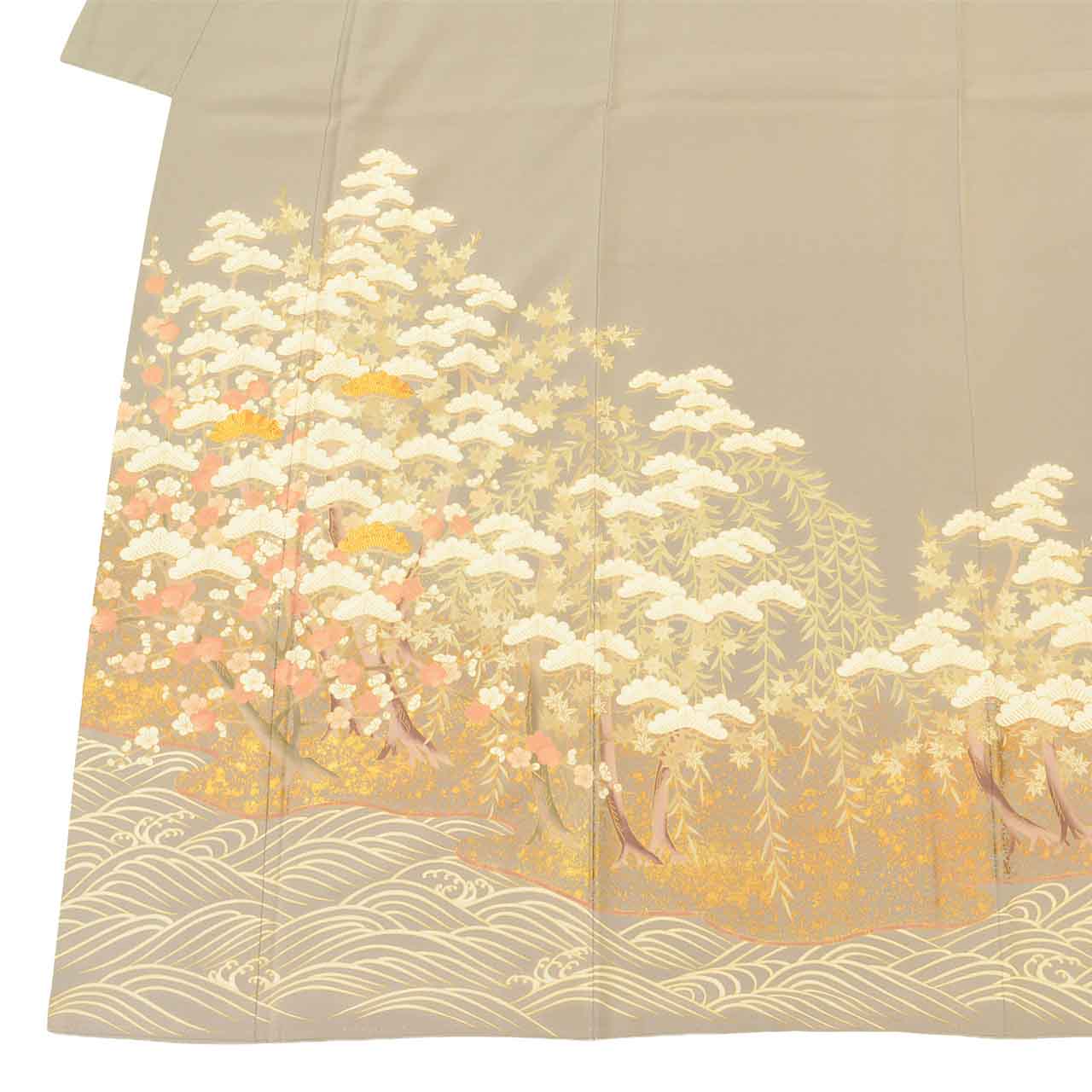 [Used] Colored Tomesode Kimono, Recycled Kimono, Pure Silk, Size M, Excellent Condition, Length 158.2cm, Sleeve Length 64cm, Lined, Ready-made, One Family Crest, Gold Embroidery, Gold Leaf, Purple, Pine and Plum Blossom, Silk, Reuse uu2556b 