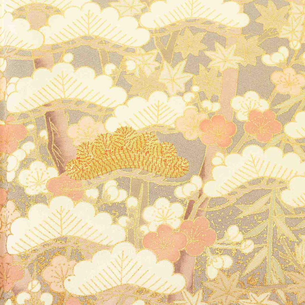 [Used] Colored Tomesode Kimono, Recycled Kimono, Pure Silk, Size M, Excellent Condition, Length 158.2cm, Sleeve Length 64cm, Lined, Ready-made, One Family Crest, Gold Embroidery, Gold Leaf, Purple, Pine and Plum Blossom, Silk, Reuse uu2556b 