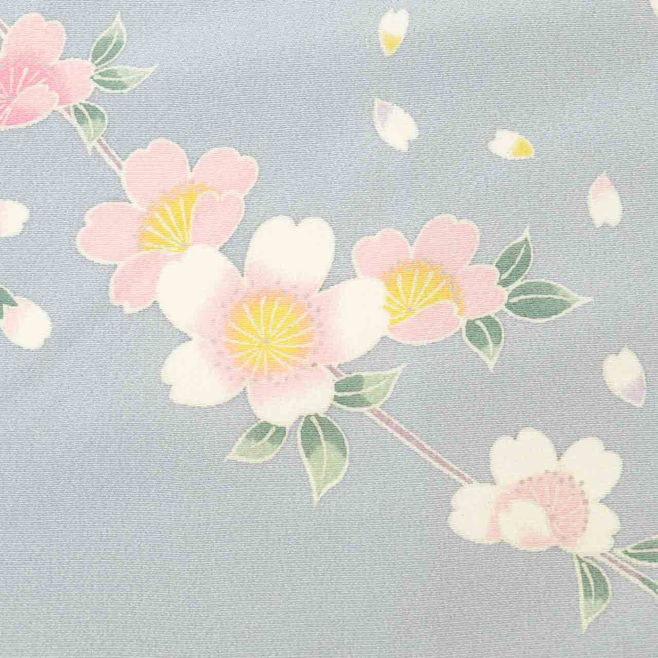 [Used] Recycled Kimono, Komon style, Pure Silk, Size L (Slightly Plus Size L), Excellent Condition, Length 165.5cm (65.2in), Sleeve Length 67.5cm (26.6in), Lined, Ready-made, Gray with Cherry Blossom Pattern, Silk, Reused, uu2558b 