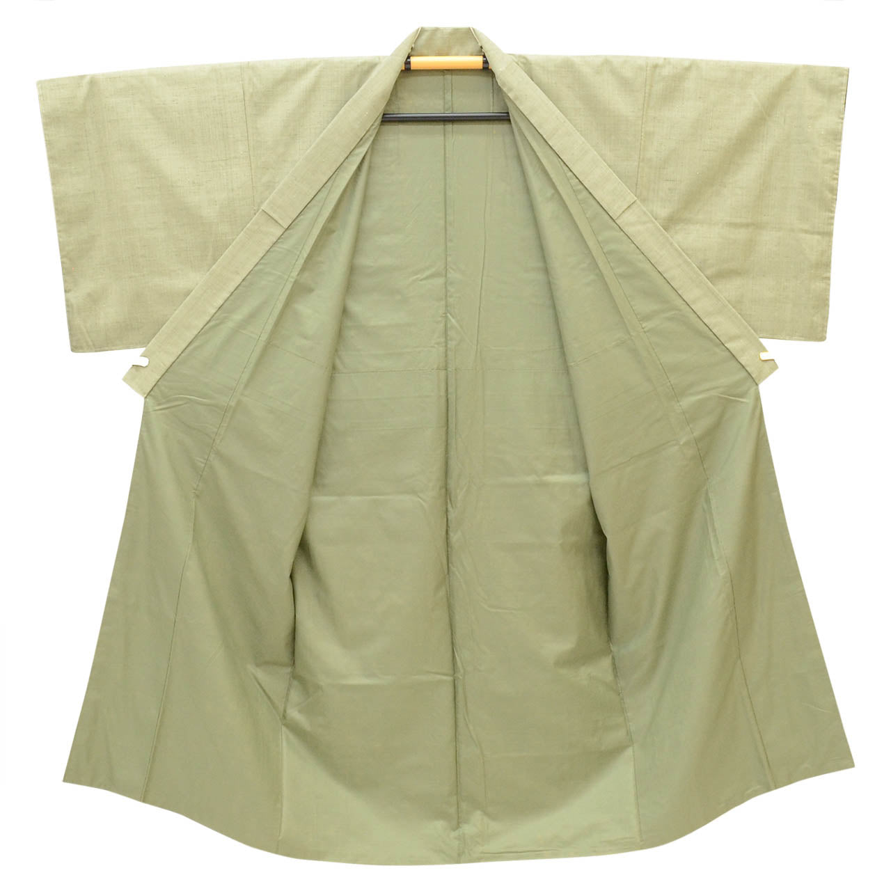 [Used] Recycled Kimono and Haori Ensemble for Men, Tsumugi Silk, Unused, Sleeve Length 72.0cm (28.3in), Body Length 144.5cm (56.9in), Size M, Green, Plant-dyed, Yazosha, Men's uu2560b 