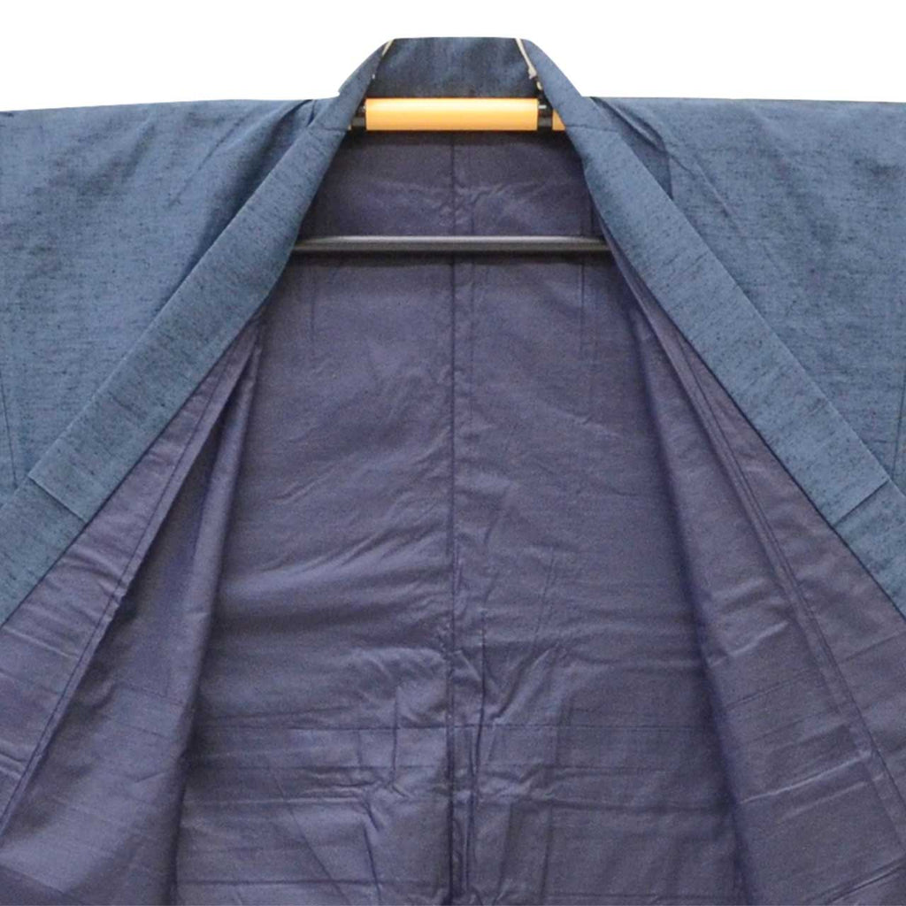 [Used] Recycled Kimono and Haori Ensemble for Men, Hige Tsumugi Silk, Sleeve Length 74.0cm (29.1in), Body Length 156.5cm (61.6in), Size LL, Navy Blue, Men's uu2562b 