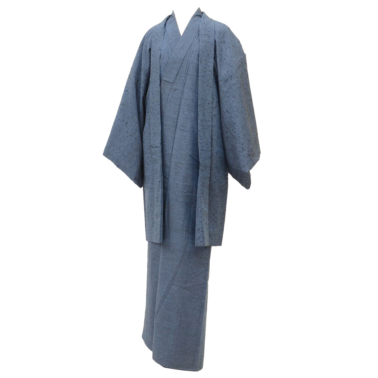 [Used] Recycled Kimono and Haori Ensemble for Men, Hige Tsumugi Silk, Sleeve Length 74.0cm (29.1in), Body Length 156.5cm (61.6in), Size LL, Navy Blue, Men's uu2562b 