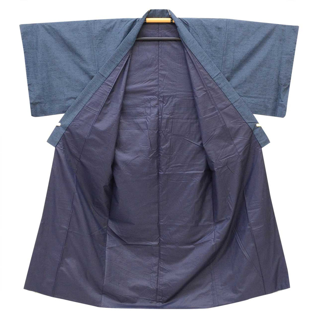 [Used] Recycled Kimono and Haori Ensemble for Men, Hige Tsumugi Silk, Sleeve Length 74.0cm (29.1in), Body Length 156.5cm (61.6in), Size LL, Navy Blue, Men's uu2562b 