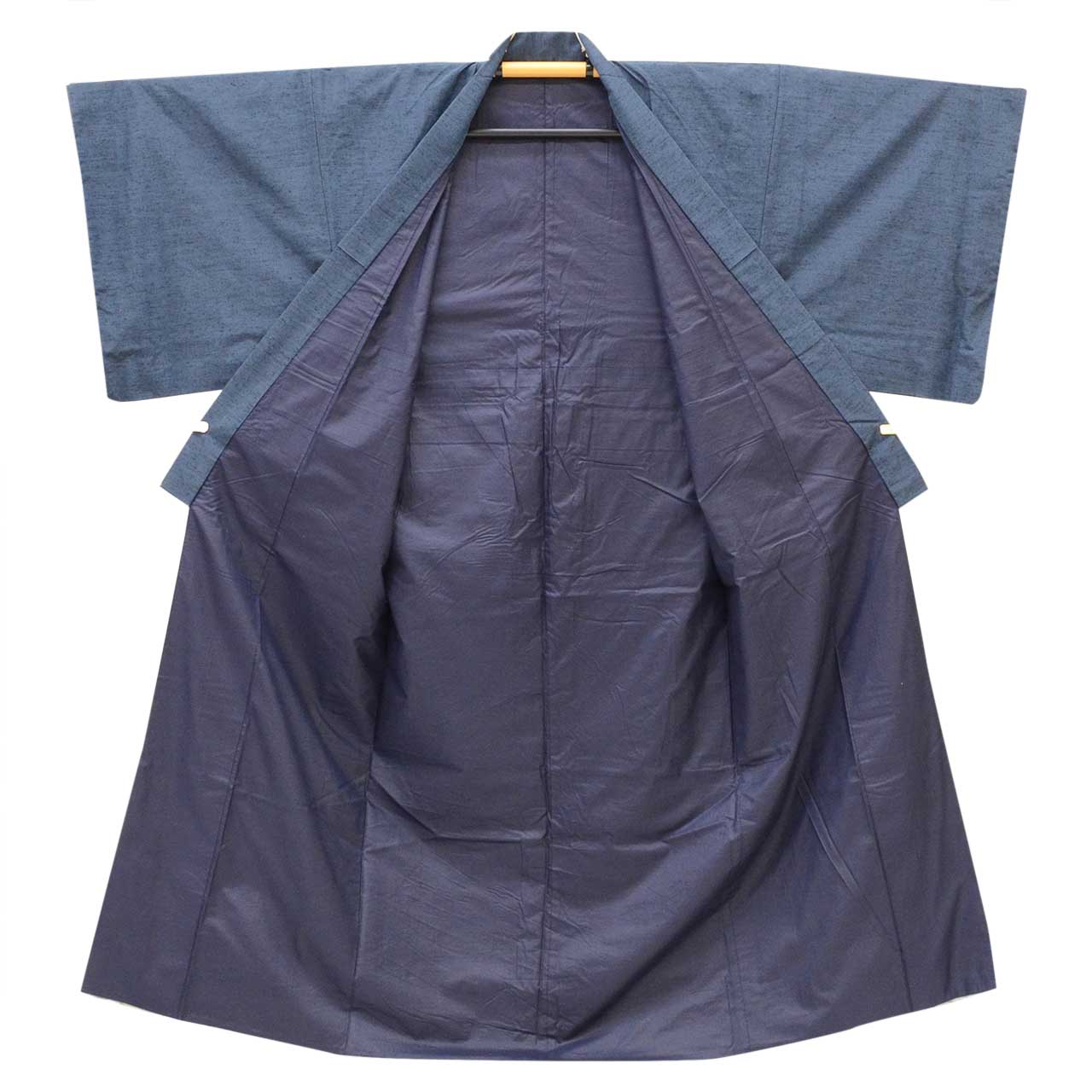 [Used] Recycled Kimono and Haori Ensemble for Men, Hige Tsumugi Silk, Sleeve Length 74.0cm (29.1in), Body Length 156.5cm (61.6in), Size LL, Navy Blue, Men's uu2562b 