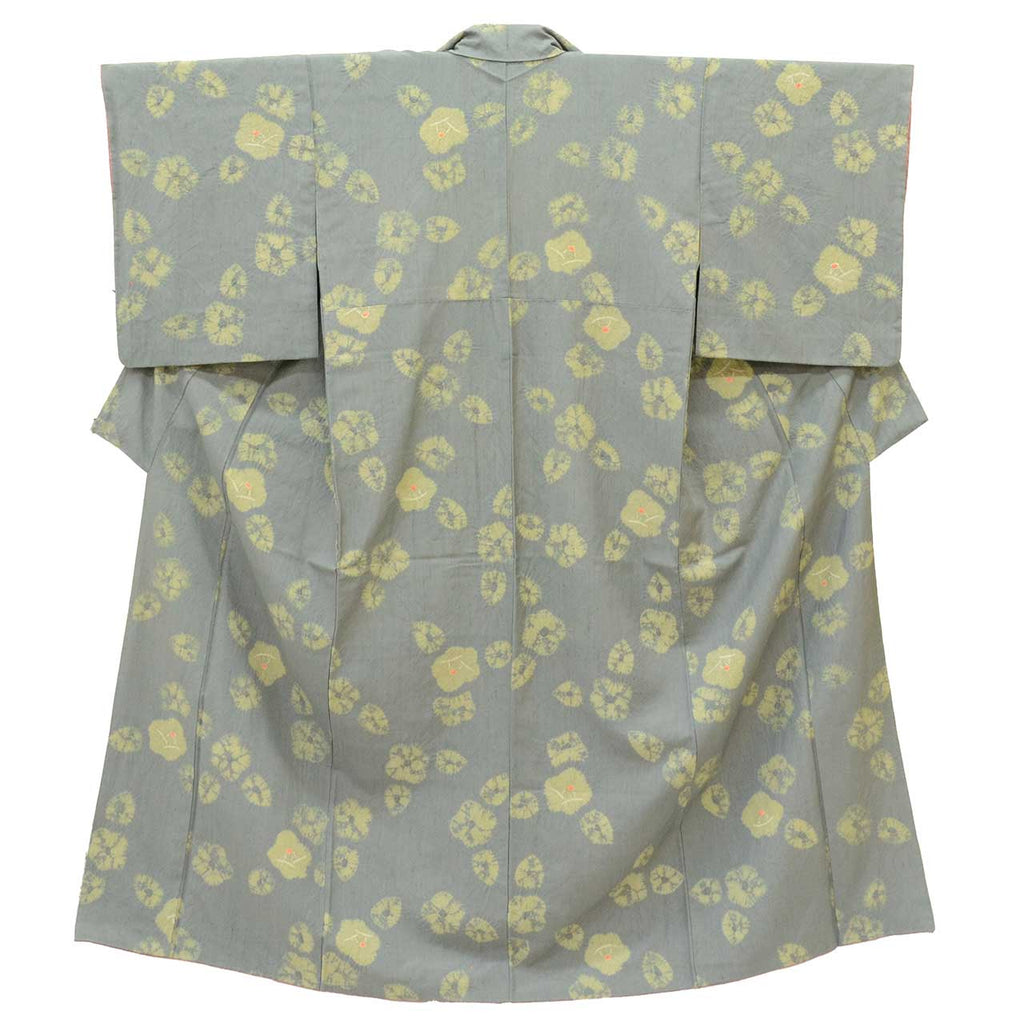 Vintage Japanese Kimono | Tate-fushi Tsumugi | Gray Silk Shibori | Floral Pattern | Plus Size S-L | Sustainable | uu2568b