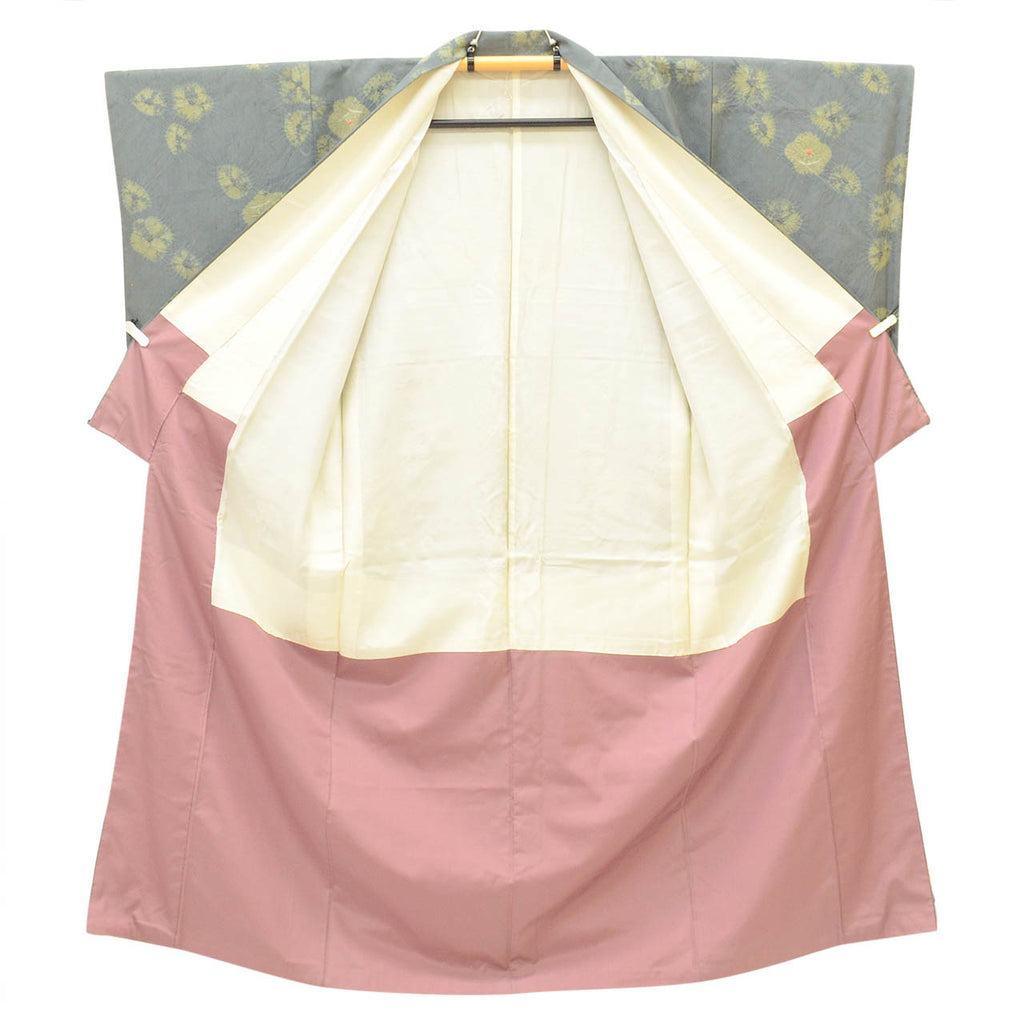 Vintage Japanese Kimono | Tate-fushi Tsumugi | Gray Silk Shibori | Floral Pattern | Plus Size S-L | Sustainable | uu2568b