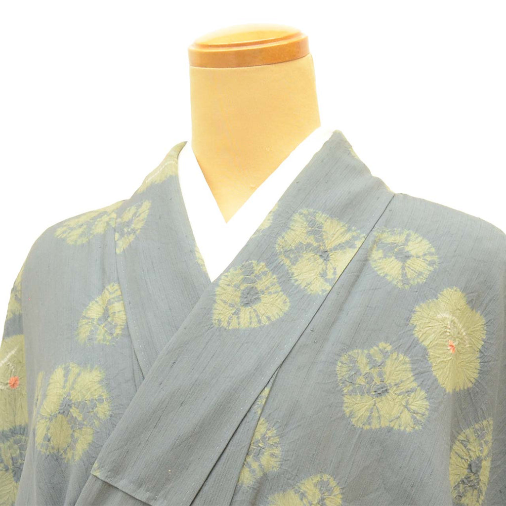 Vintage Japanese Kimono | Tate-fushi Tsumugi | Gray Silk Shibori | Floral Pattern | Plus Size S-L | Sustainable | uu2568b