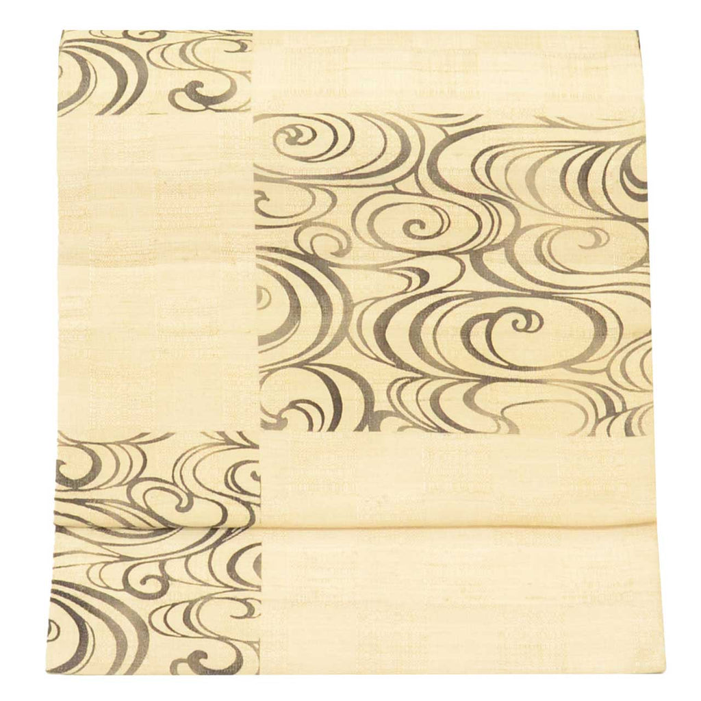 Vintage Japanese Obi | Nagoya Obi | Beige Silk Tsumugi | Kanze Water Pattern | Pearl-tone | Excellent | Sustainable | uu2569b