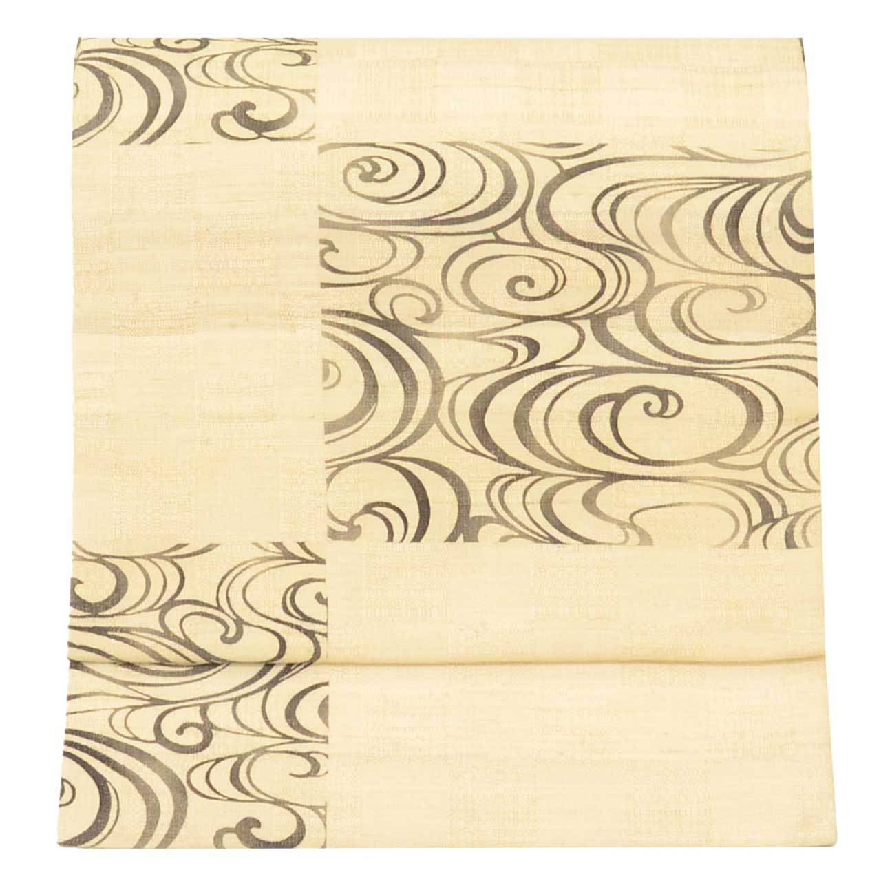 Vintage Japanese Obi | Nagoya Obi | Beige Silk Tsumugi | Kanze Water Pattern | Pearl-tone | Excellent | Sustainable | uu2569b